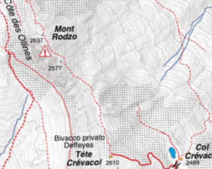 Dettagliocartina con la quota 2577 da cui parte il canale