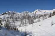 Poco dopo avere abbandonato la traccia per il Lago Muffé. Sullo sfondo il Mont Ros.