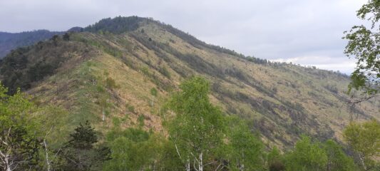 a destra la dorsale di salita, a sinistra la cresta per il Lera e al centro la dorsale di discesa dal piloncino.