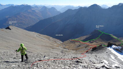 Traccia in rosso fatta dalla compagna, quella in verde fatta da me. Tutte e due intercettano la strada carrale che scende a Grange della Rho.